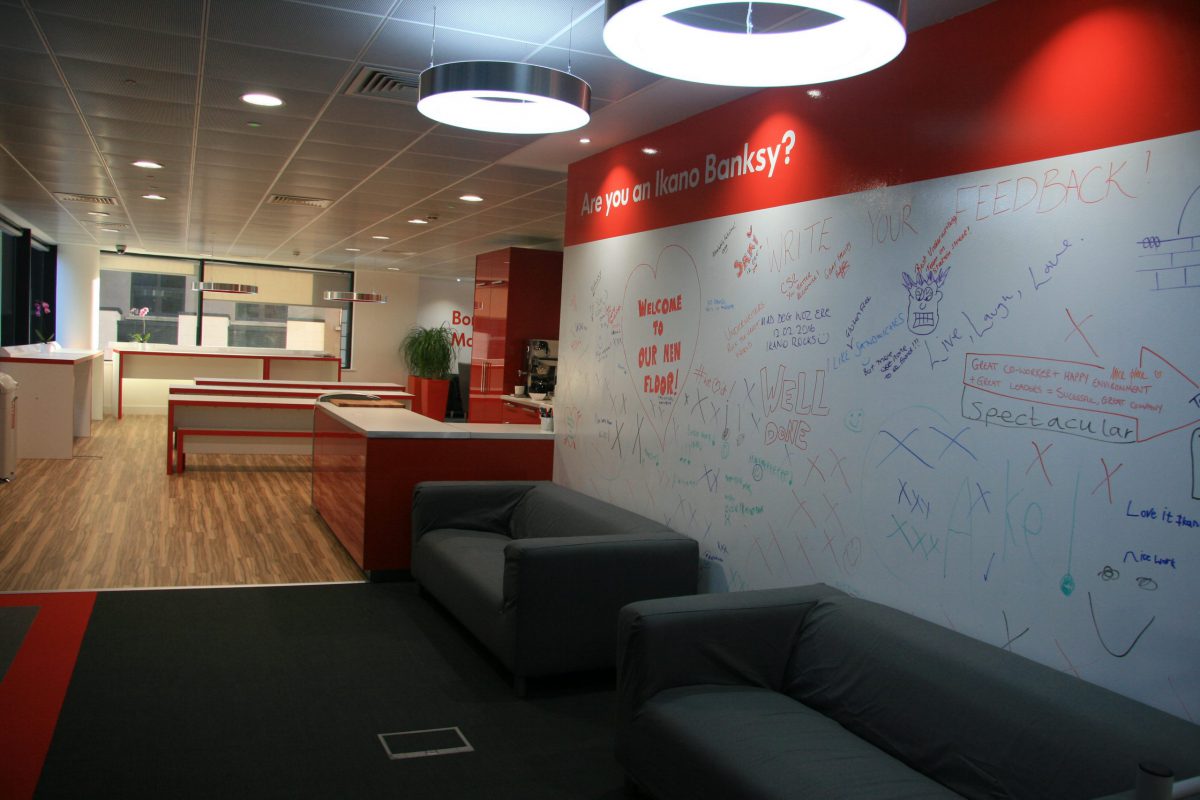 Ikano Bank refurbishment with whiteboard wall