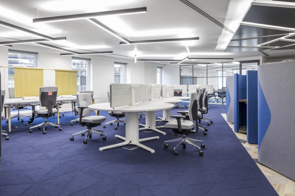 large office fit out and office design in London - hot desks