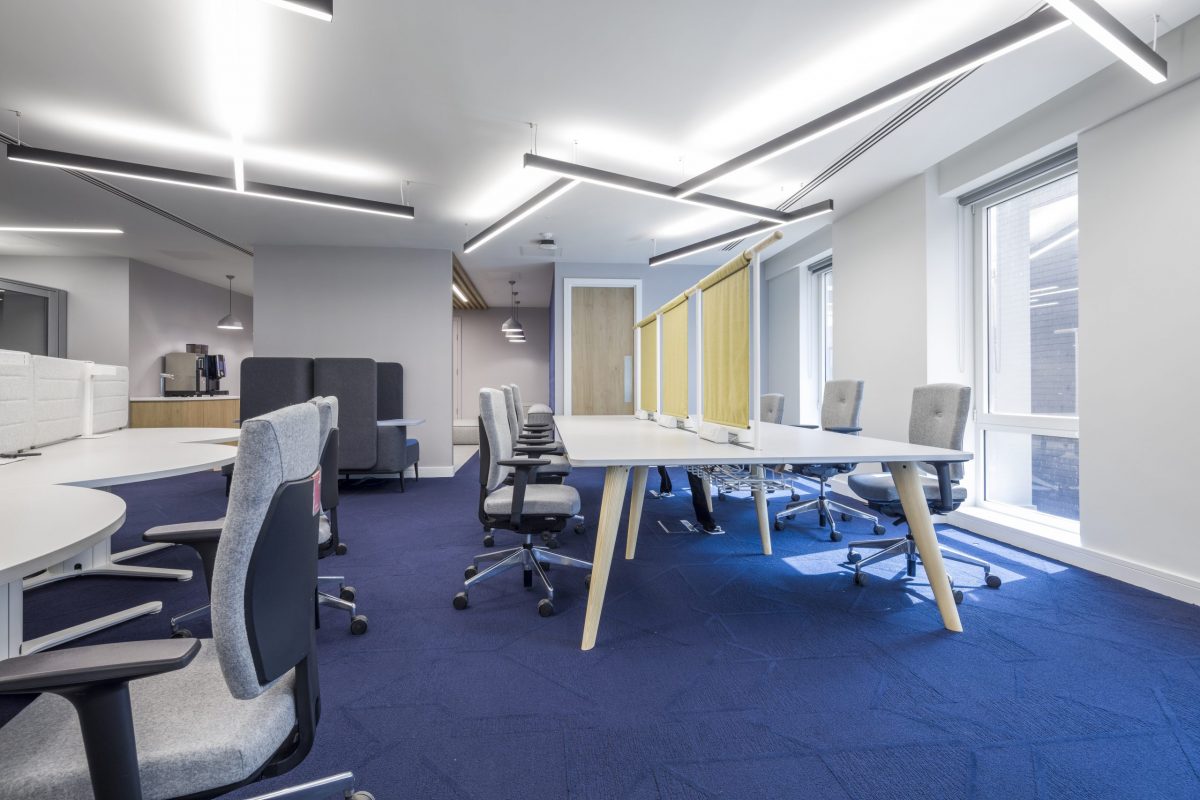 large office fit out and office design in London - hot desks