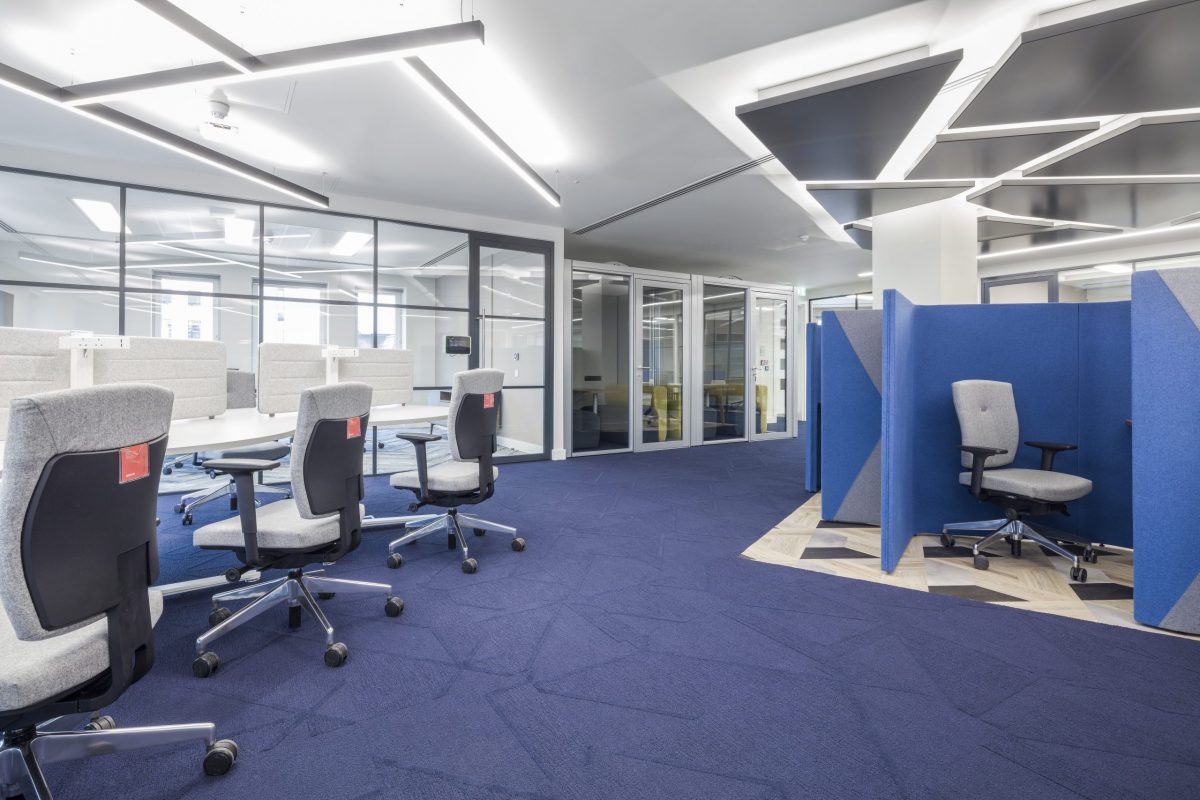 large office fit out and office design in London - hot desks