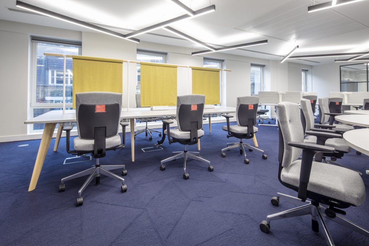 large office fit out and office design in London - hot desks
