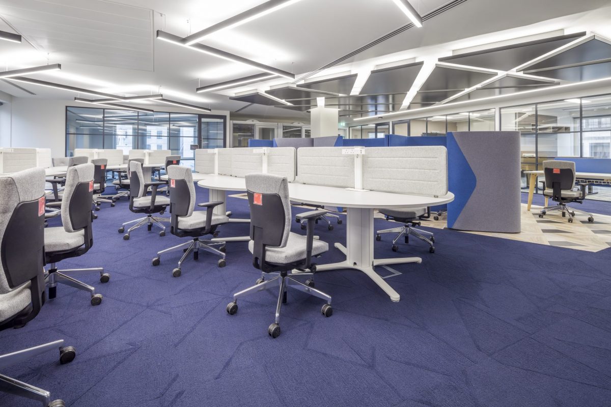 large office fit out and office design in London - hot desks