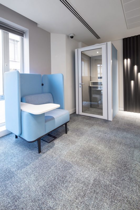 large office fit out and office design in London - secluded seat